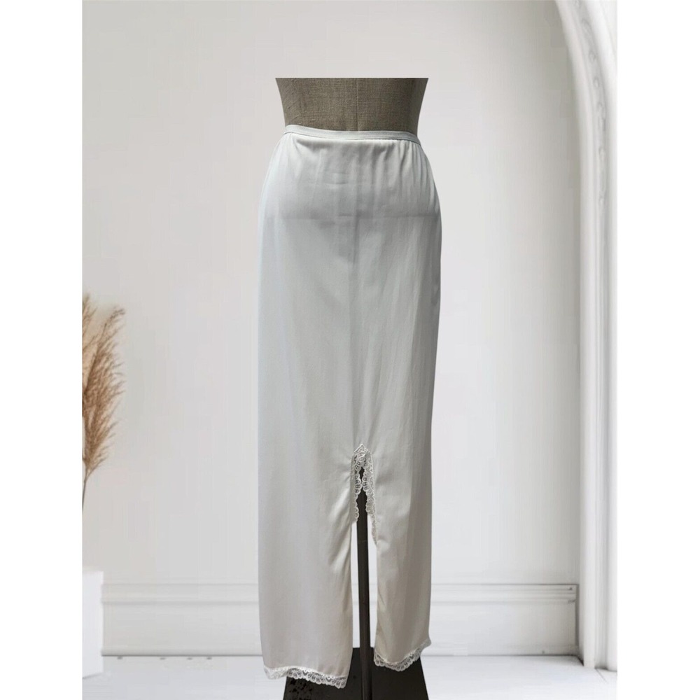Vintage Women's Half‎ Slip S White Front Slit Lace Maxi Nylon Antron Satin Skirt